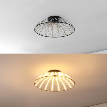 Ambros 23.5" Modern Industrial Metal Dimmable Stripe Half-Cage Integrated LED Flush Mount - JONATHAN Y